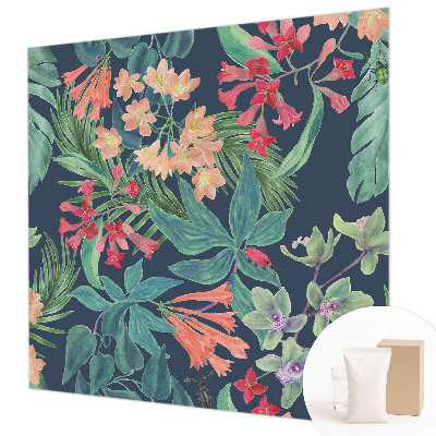 Decorative wall mural for living room with a tropical flowers design