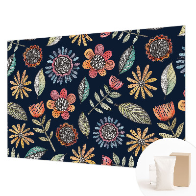 Wallpaper mural with a floral mosaic design
