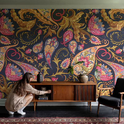Wall mural for living room with a colorful paisley pattern
