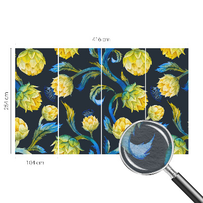Photo wall mural with a botanical design featuring lush green plants