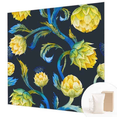 Photo wall mural with a botanical design featuring lush green plants