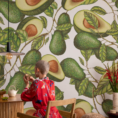 Wall mural for living room with an avocado pattern