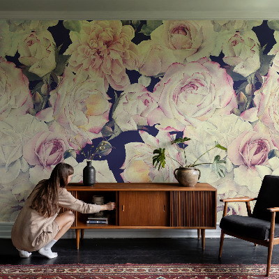 Large wall mural with a flower bouquet design