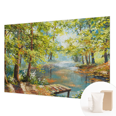 Large wall mural wallpaper featuring an idyllic lake scene