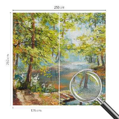 Large wall mural wallpaper featuring an idyllic lake scene