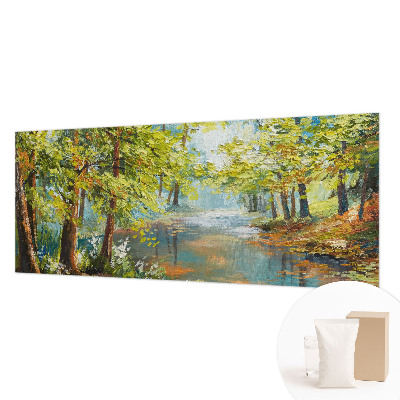 Large wall mural wallpaper featuring an idyllic lake scene
