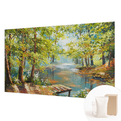 Large wall mural wallpaper featuring an idyllic lake scene