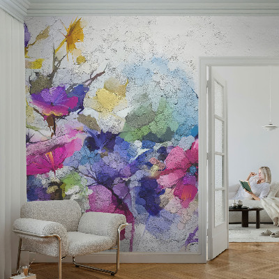 Modern wall mural with an abstract floral design