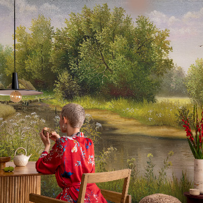 Modern wall mural for living room featuring a rural landscape motif