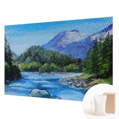 Large wall mural featuring a mountain scenery