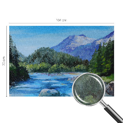 Large wall mural featuring a mountain scenery