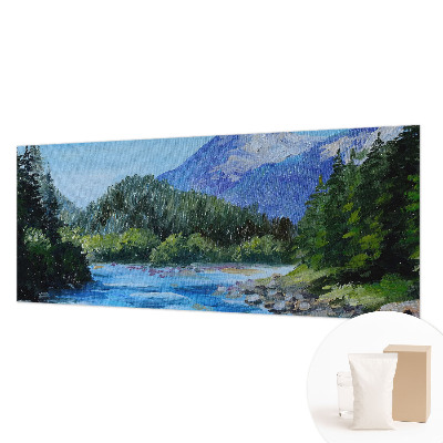 Large wall mural featuring a mountain scenery