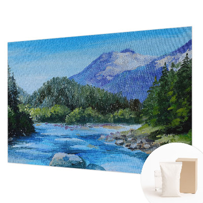 Large wall mural featuring a mountain scenery