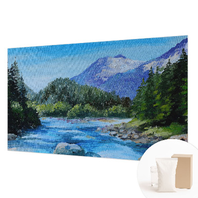 Large wall mural featuring a mountain scenery