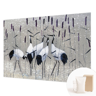Decorative wall mural for living room with a harmonious cranes design