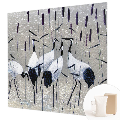 Decorative wall mural for living room with a harmonious cranes design