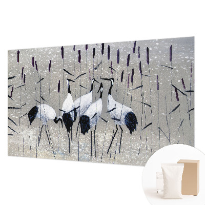 Decorative wall mural for living room with a harmonious cranes design