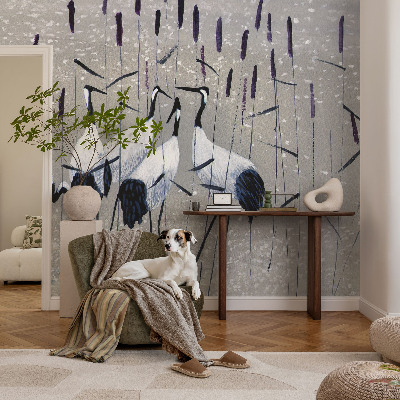 Decorative wall mural for living room with a harmonious cranes design