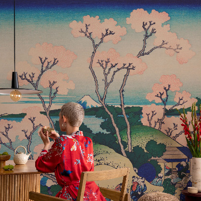 Wall mural with cherry blossom motif