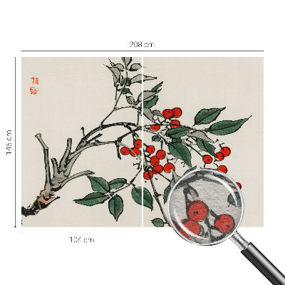 Wall mural for living room with a sprig of berries design