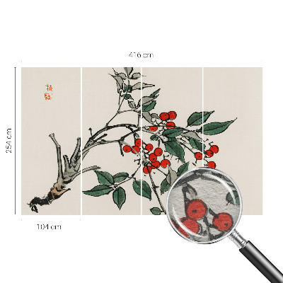 Wall mural for living room with a sprig of berries design
