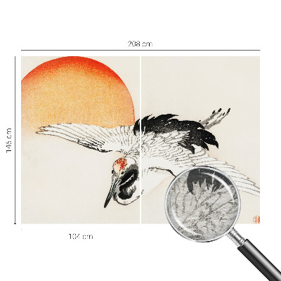 Large wallpaper mural featuring an elegant crane design