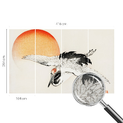 Large wallpaper mural featuring an elegant crane design