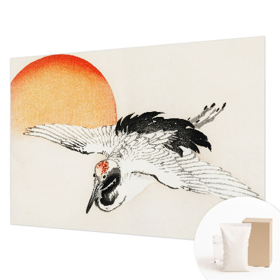 Large wallpaper mural featuring an elegant crane design