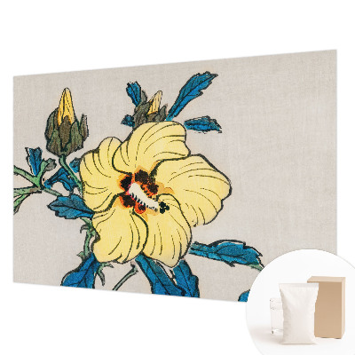 Large wallpaper mural with a yellow flower design