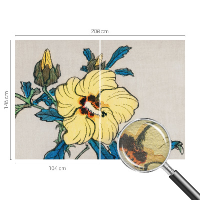 Large wallpaper mural with a yellow flower design