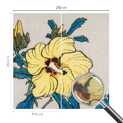 Large wallpaper mural with a yellow flower design