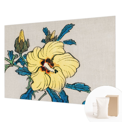 Large wallpaper mural with a yellow flower design