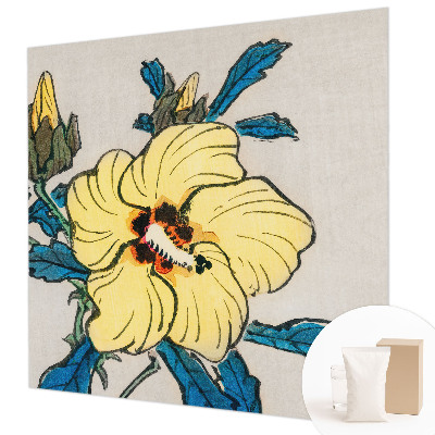 Large wallpaper mural with a yellow flower design