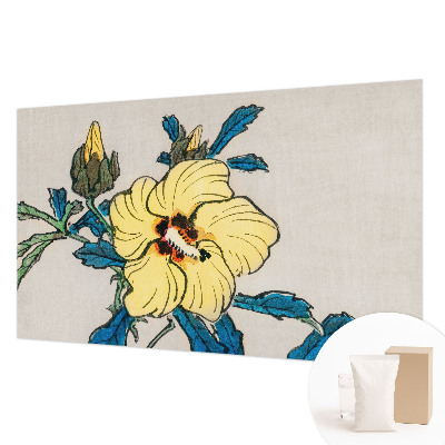 Large wallpaper mural with a yellow flower design