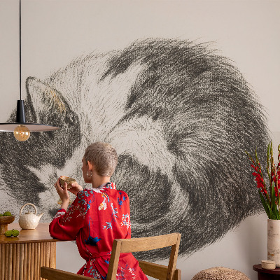 Modern wall mural for bedroom featuring an adorable kitten design