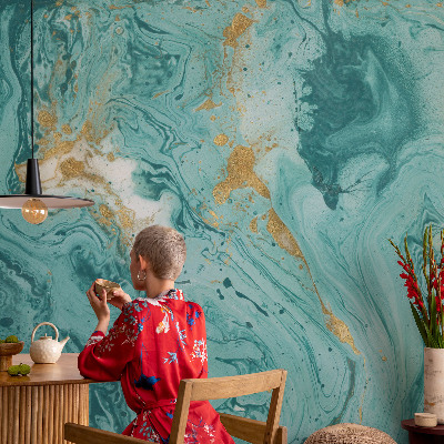 Non-woven wall mural with a sea waves design