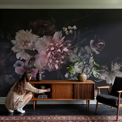 Wallpaper mural with a floral arrangement design