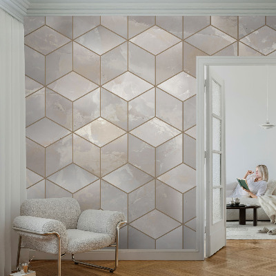 Large wall mural with a geometric mosaic design
