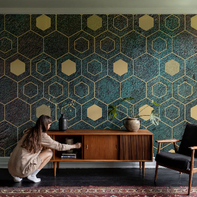 Large wall mural wallpaper with a geometric hexagon pattern