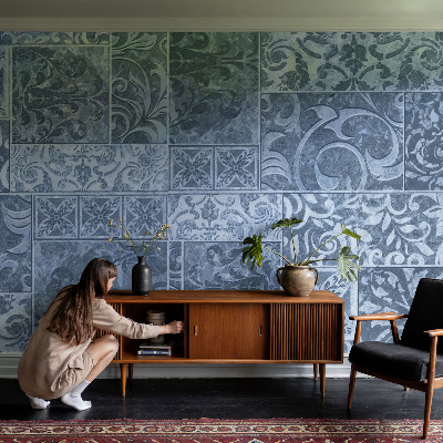 Custom size wall mural with a plant ornament design