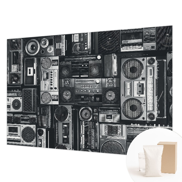 Modern wall mural for bedroom featuring a retro radio design