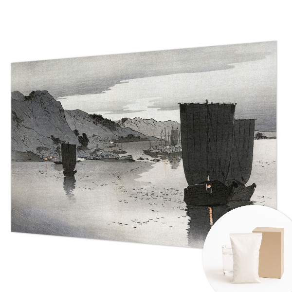 Large wallpaper mural with an evening bay scene