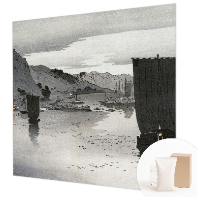 Large wallpaper mural with an evening bay scene