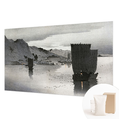 Large wallpaper mural with an evening bay scene
