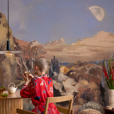Large wall mural featuring a forest landscape