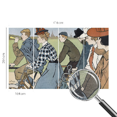 Large wall mural wallpaper with a vintage cyclists design