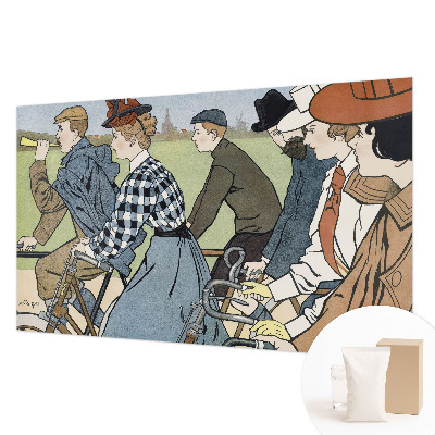 Large wall mural wallpaper with a vintage cyclists design