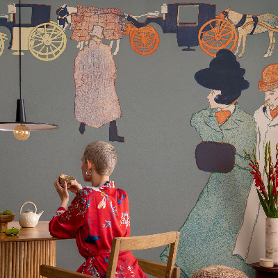 Modern wall mural featuring coach costumes