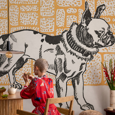 Custom size wall mural with a retro dog design