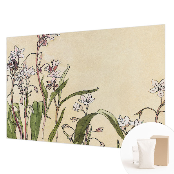 Modern wall mural for bedroom with a floral design evoking elegant blooms